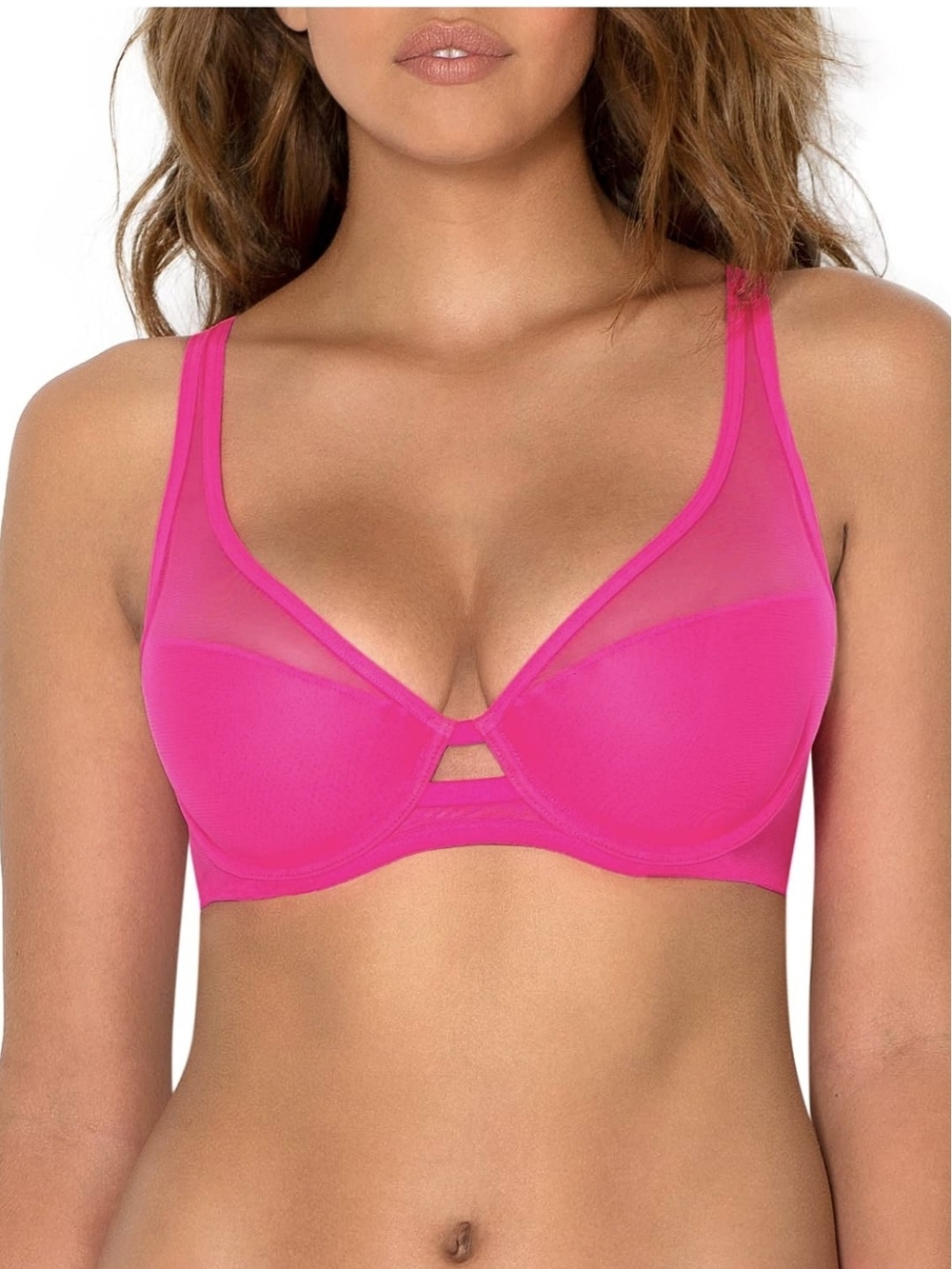 smart & sexy Hot Neon Pink Fuscia Underwire Mesh Demi Bra NWOT